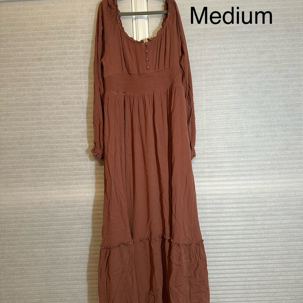 Chic Long Sleeve Mauve Maxi Dress
